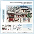 3D Winter Garden Chinese scenery sticker set with PET stickers and white cardstock - Deep Snow South Pavilion / Matte PET