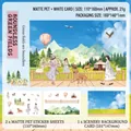 3D scenic DIY sticker set with matte PET sheets and background card in pastoral theme - Boundless Green Fields / Matte PET