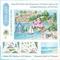 3D watercolor ocean scenery DIY sticker set with PET clear sheets and background card - Floating Island Sea Story / Matte PET