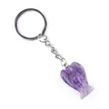 Amethyst crystal angel pendant keychain with polished silver metal ring and chain - Amethyst