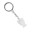 Guardian angel keychain with a white translucent natural stone pendant and silver ring - White Crystal