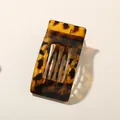 Flat tortoise shell hair claw clip with rectangle hollow design and amber pattern - Bulk/Loose Packaging / Glossy Yellow Leopard