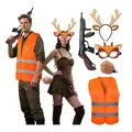 Orange deer costume set for kids including reflective vest, mask, antlers and prop rifle - Couple Set