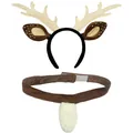 Cute reindeer antler headband with brown spotted ears and matching plush tail set - Beige Antler And Tail Set