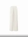Women's vintage cream white wide leg linen trousers with drawstring elastic waist - S / White