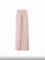 Light pink high waist wide leg pants with elastic drawstring waist and linen texture - S / Pink