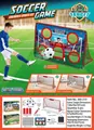 Detail view of 3-in-1 foldable kids soccer goal set with accessories and dimensions - 3-in-1 Red Soccer Goal Black Net Set (366-21D)