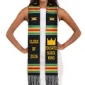 Class of 2026 graduation stole with kente patterns and gold fringes for men - Class of 2026 King Style