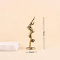 Detailed macro view showing a 10cm vintage brass female yoga figure with dimensions - Handstand Beauty
