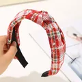 Red and white plaid knot headband with festive fabric texture for Christmas style - White