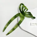 U-shaped translucent green butterfly hair pin with striped pattern and handmade design - Green
