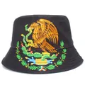 Bob noir avec broderie des armoiries du Mexique pour protection solaire en plein air - Taille unique / Style Imprimé Armoiries du Mexique Noir (BS746)
