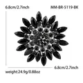 Elegante spilla a girasole con cristalli neri su base argento diametro di 6,8 cm - Nero