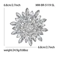 Spilla girasole in lega d'argento con strass, diametro 6,8 cm e peso 24,9 g - Argento