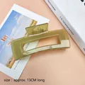 Pince à cheveux acrylique vert olive 13cm rectangulaire évidée pour femmes - Environ 13cm de Long / Vert Transparent