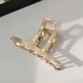 Grande pince à cheveux élégante en acrylique champagne avec finition nacrée - Style T Irisé / L / Beige Iridescent