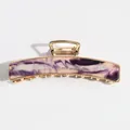 Grande pince à cheveux dorée avec finition élégante en acétate marbré violet - Style Barre Motif d'Encre / L / Violet