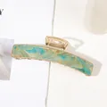Grande pince à cheveux élégante avec motif marbre bleu et cadre en métal doré - Style Barre Motif d'Encre / L / Jaune-vert