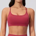 Seamless rose red sports bra with ribbed support and thin straps for yoga and fitness - Camellia Red