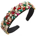 Diadema vintage de terciopelo negro con diamantes de colores y perlas blancas - Colorido