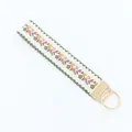 Ethnic embroidery wristlet keychain with cream canvas and colorful floral pattern - Cream Red Yellow Green Floral (09-06F)