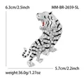 Silberfarbene Tiger-Brosche mit weißen Strasssteinen und schwarzer Emaille, 6.3cm Größe - Silber