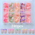 240pcs French style almond press-on nails in pastel candy gradient colors with storage box - Candy Color Gradient French Style (TD227)