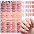 360 pieces box set of nude pink French gradient almond shape press-on nails - Skin Tone Gradient French Style (TD301)