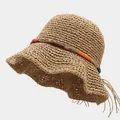 Chapeau de soleil au crochet ajouré marron clair avec détails en fil de soie - M / Kaki (Modèle B JT)