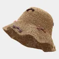 Chapeau de paille crocheté ajouré avec glands colorés pour vacances à la plage - M / Kaki (Modèle C JT)