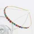 Cerchietto sottile dorato con strass multicolori vivaci per capelli da donna - Stile Strass Rotondo Piccolo Colorato