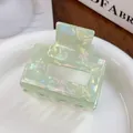 Iridescent light green square hair claw clip with pearlescent finish in rectangle shape - Green