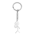 Funny doodle stainless steel keychain featuring a silver stick figure with a smiley face - Half Heart Style / Steel