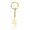 Funny doodle stick figure keychain with a polished golden finish and matching keyring - Half Heart Style / Gold