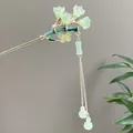 Hanfu Haarnadel mit grünen Blumen, goldenem Schmetterling und langen Quasten - Hellgrüne Blumen & Schmetterling Quaste (发簪2566)