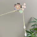 Traditionelle goldene Haarnadel mit lila Farbverlauf-Blume und Perlen-Quasten - Lila-Rosa Farbverlauf Blume Quaste (发簪2559)