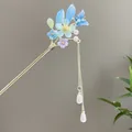 Traditionelle chinesische Haarnadel mit blauem Schmetterling und Perlenquasten - Blau-Lila Schmetterling Blume Perle Quaste (发簪2563)