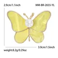 Elegant yellow butterfly brooch with pearl accent and golden frame measuring 3.9cm x 2.9cm - Gold Yellow