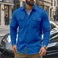 Close-up of bright blue men's jacket with black buttons and flap chest pockets - S / Royal Blue