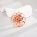 Elegant pink acrylic flower accessory with gold metallic frame and crystal center - 37mm Camellia / Pink