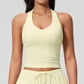 Lemon yellow halter sports vest with high-elasticity fabric and slim fit design - S / Tops / Milk Yellow