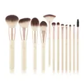 Set of 13 professional makeup brushes with beige handles and rose gold ferrules - 12Pcs Set (OPP Bag) / Apricot
