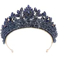 Détail de couronne de mariée de luxe avec cadre doré et perles de cristal bleu foncé - Base Or KC Strass Bleu Foncé