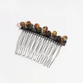 Elegant hair comb with six amber resin flowers and twelve silver metal teeth - Amber (Flower Style)