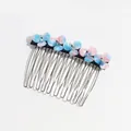 Blue and pink gradient acetic acid bow hair comb with sparkling rhinestone detail - Blue Pink (Flower Style)