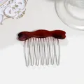 Elegant dark amber acetate hair comb with wave design and ten silver metal teeth - Coffee (Wavy Style)