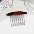 Elegant tortoise shell patterned hair comb with ten silver metal teeth for styling - Coffee (Oval Style)