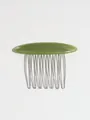 Green acetate bow hair comb with gold France Handmade lettering and ten metal teeth - Green (Linear Style)