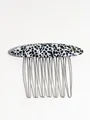 Black and white tortoiseshell acetate hair comb with 12 silver metal teeth for women - Black and White Polka Dots (Linear Style)