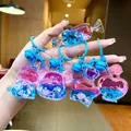 Porte-clés en acrylique ours et étoile avec sable mouvant liquide et cloches - Style Fermoir Mousqueton / Style Dégradé Bleu-Rose Multicolore